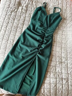 Emerald Sundae Deep Green Ruched Midi Dress